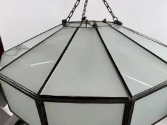Art Deco Style Large Circular White Milk Glass Bronze Pendant Chandelier - 4123749