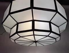 Art Deco Style Large Circular White Milk Glass Bronze Pendant Chandelier - 4123751