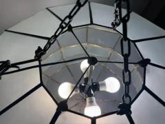 Art Deco Style Large Circular White Milk Glass Bronze Pendant Chandelier - 4123759