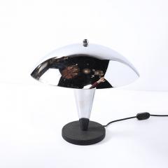 Art Deco Style Machine Age Dome Form Polished Chrome Black Enamel Table Lamp - 4465488