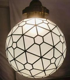 Art Deco Style Milk Glass and Brass Round Chandelier Pendant or Lantern - 2982162