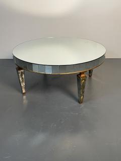 Art Deco Style Mirrored Circular Coffee Cocktail Low Table Distressed - 2994736