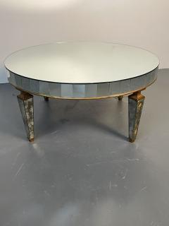 Art Deco Style Mirrored Circular Coffee Cocktail Low Table Distressed - 2994740
