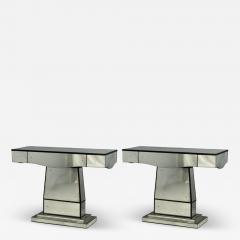 Art Deco Style Mirrored Console Tables Painted Wood Distressed Glass - 4483524