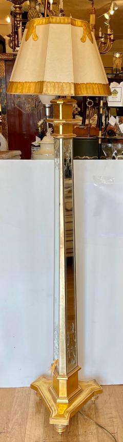 Art Deco Style Mirrored Giltwood Floor Lamp W Custom Shade - 2117371
