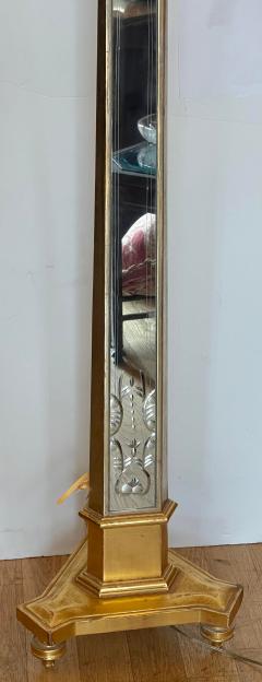 Art Deco Style Mirrored Giltwood Floor Lamp W Custom Shade - 2117372