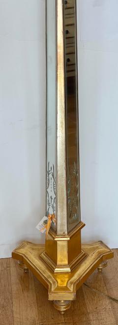 Art Deco Style Mirrored Giltwood Floor Lamp W Custom Shade - 2117373