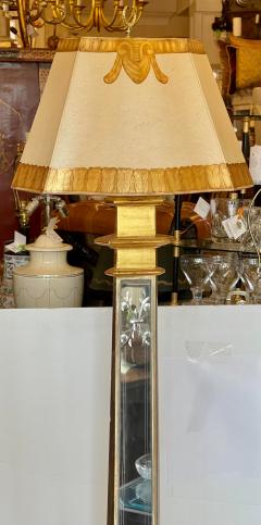 Art Deco Style Mirrored Giltwood Floor Lamp W Custom Shade - 2117374
