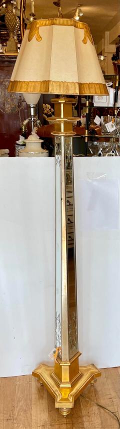 Art Deco Style Mirrored Giltwood Floor Lamp W Custom Shade - 2117383