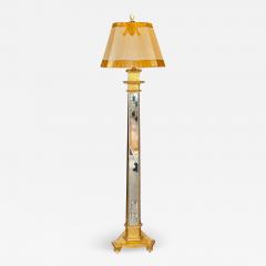 Art Deco Style Mirrored Giltwood Floor Lamp W Custom Shade - 2119766