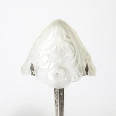 Art Deco Style Molded Frosted Glass Table Lamp w Silvered Bronze Base - 4142446
