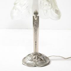 Art Deco Style Molded Frosted Glass Table Lamp w Silvered Bronze Base - 4142497
