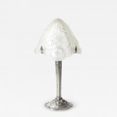 Art Deco Style Molded Frosted Glass Table Lamp w Silvered Bronze Base - 4143427