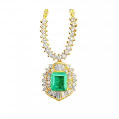 Art Deco Style Natural 1 33 Carat Emerald pendant in 18k solid gold - 3635673