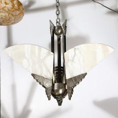 Art Deco Style Nickeled Bronze and Alabaster Pendant Chandelier - 3898635