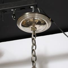 Art Deco Style Nickeled Bronze and Alabaster Pendant Chandelier - 3898637
