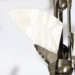 Art Deco Style Nickeled Bronze and Alabaster Pendant Chandelier - 3898681