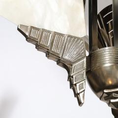 Art Deco Style Nickeled Bronze and Alabaster Pendant Chandelier - 3898768
