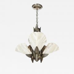 Art Deco Style Nickeled Bronze and Alabaster Pendant Chandelier - 3907666