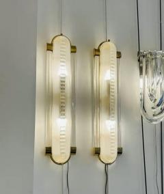 Art Deco Style Pair of Brass and Murano Glass Sconces - 3877529