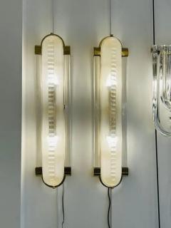 Art Deco Style Pair of Brass and Murano Glass Sconces - 3877530