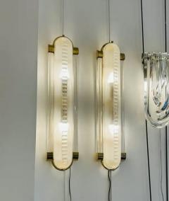 Art Deco Style Pair of Brass and Murano Glass Sconces - 3877531