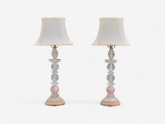 Art Deco Style Pink Rock Crystal Brass Table Lamps France 1960s - 4207236