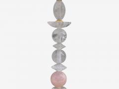 Art Deco Style Pink Rock Crystal Brass Table Lamps France 1960s - 4207238