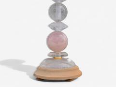 Art Deco Style Pink Rock Crystal Brass Table Lamps France 1960s - 4207240