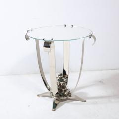 Art Deco Style Polished Nickel Side End Table With A Round Mirror Top - 3352517