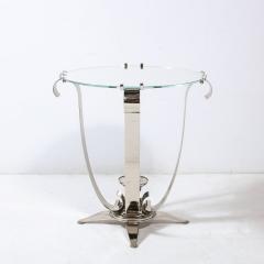 Art Deco Style Polished Nickel Side End Table With A Round Mirror Top - 3352523