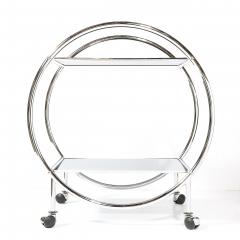 Art Deco Style Round Form Tubular Two Tier Bar Cart in Chrome and Smoked Mirror - 4622392