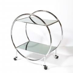 Art Deco Style Round Form Tubular Two Tier Bar Cart in Chrome and Smoked Mirror - 4622395