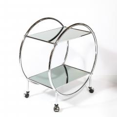 Art Deco Style Round Form Tubular Two Tier Bar Cart in Chrome and Smoked Mirror - 4622397