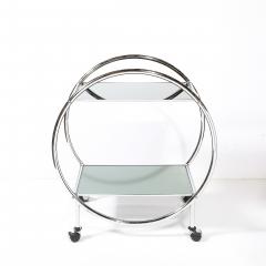 Art Deco Style Round Form Tubular Two Tier Bar Cart in Chrome and Smoked Mirror - 4622427