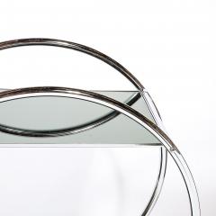 Art Deco Style Round Form Tubular Two Tier Bar Cart in Chrome and Smoked Mirror - 4622429