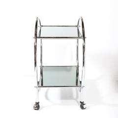 Art Deco Style Round Form Tubular Two Tier Bar Cart in Chrome and Smoked Mirror - 4622430