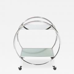 Art Deco Style Round Form Tubular Two Tier Bar Cart in Chrome and Smoked Mirror - 4623494
