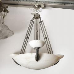 Art Deco Style Satin Nickel Alabaster Pendant Chandelier - 3976173