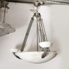 Art Deco Style Satin Nickel Alabaster Pendant Chandelier - 3976239