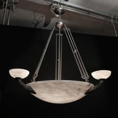 Art Deco Style Satin Nickel Alabaster Pendant Chandelier - 3976249