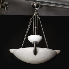 Art Deco Style Satin Nickel Alabaster Pendant Chandelier - 3976329