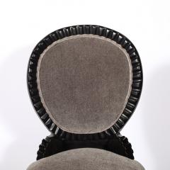 Art Deco Style Scalloped Fluted Detailed Ebonized Walnut Swiveling Barstools - 4514364