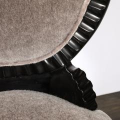 Art Deco Style Scalloped Fluted Detailed Ebonized Walnut Swiveling Barstools - 4514365