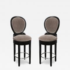 Art Deco Style Scalloped Fluted Detailed Ebonized Walnut Swiveling Barstools - 4515376