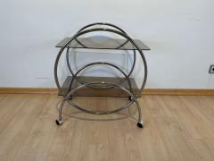 Art Deco Style Serving Trolley or Bar Cart Chrome and Glass Germany circa 1970 - 2737160