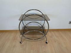 Art Deco Style Serving Trolley or Bar Cart Chrome and Glass Germany circa 1970 - 2737162