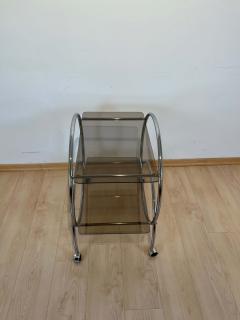 Art Deco Style Serving Trolley or Bar Cart Chrome and Glass Germany circa 1970 - 2737165