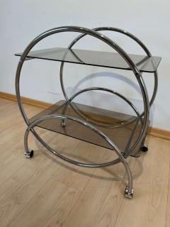 Art Deco Style Serving Trolley or Bar Cart Chrome and Glass Germany circa 1970 - 2737167