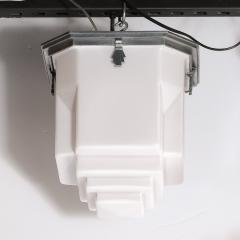 Art Deco Style Skyscraper Form Molded Milk Glass Chandelier W Aluminum Fittings - 4162153